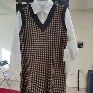 New CocoBleu  Houndstooth Pattern  Long Sleeve Dress Size Medium